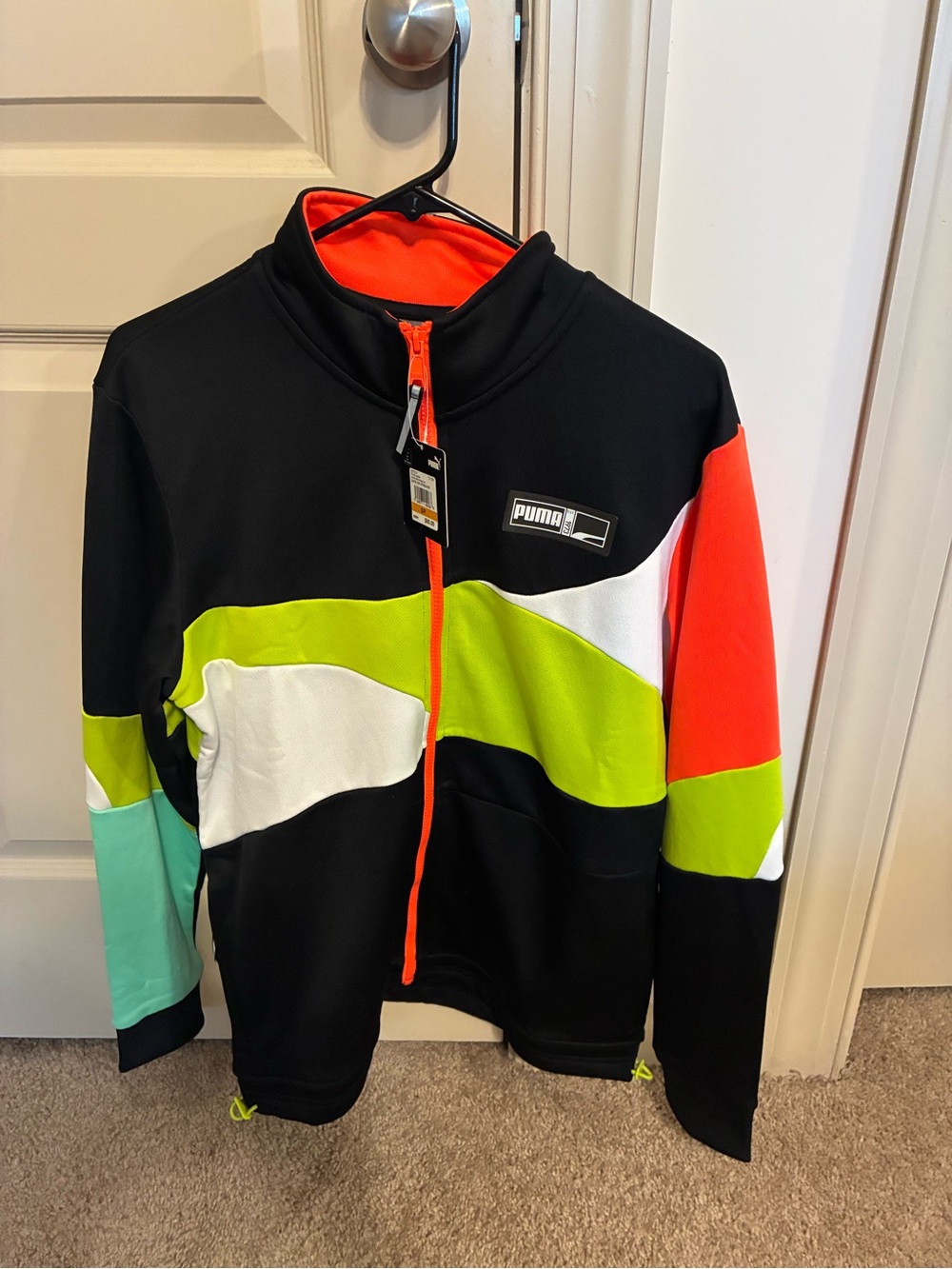 Puma Black Colorblock Performance Jacket with Neon Lime, Coral & Mint